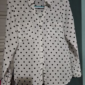 Express Black and White Polka Dot Button-Down Shirt
